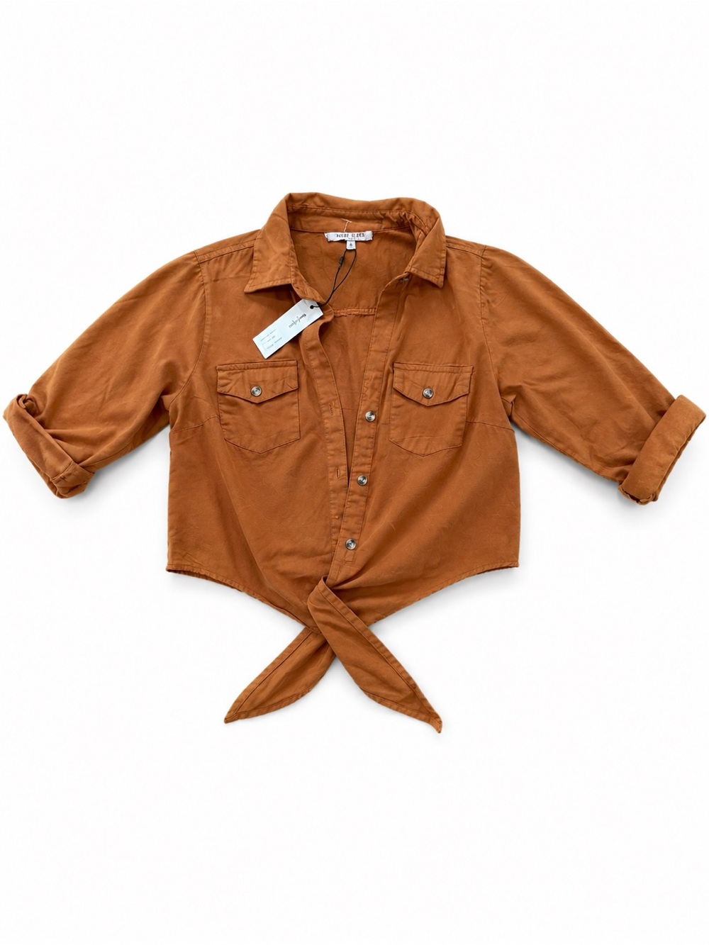 Speed Limit Rust Brown Tie Front Utility Crop Top Size M